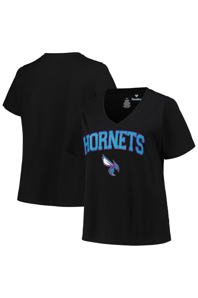 Women's Profile Black Charlotte Hornets Plus Size Arch Over Logo V-Neck T-Shirt, Main, color, Black