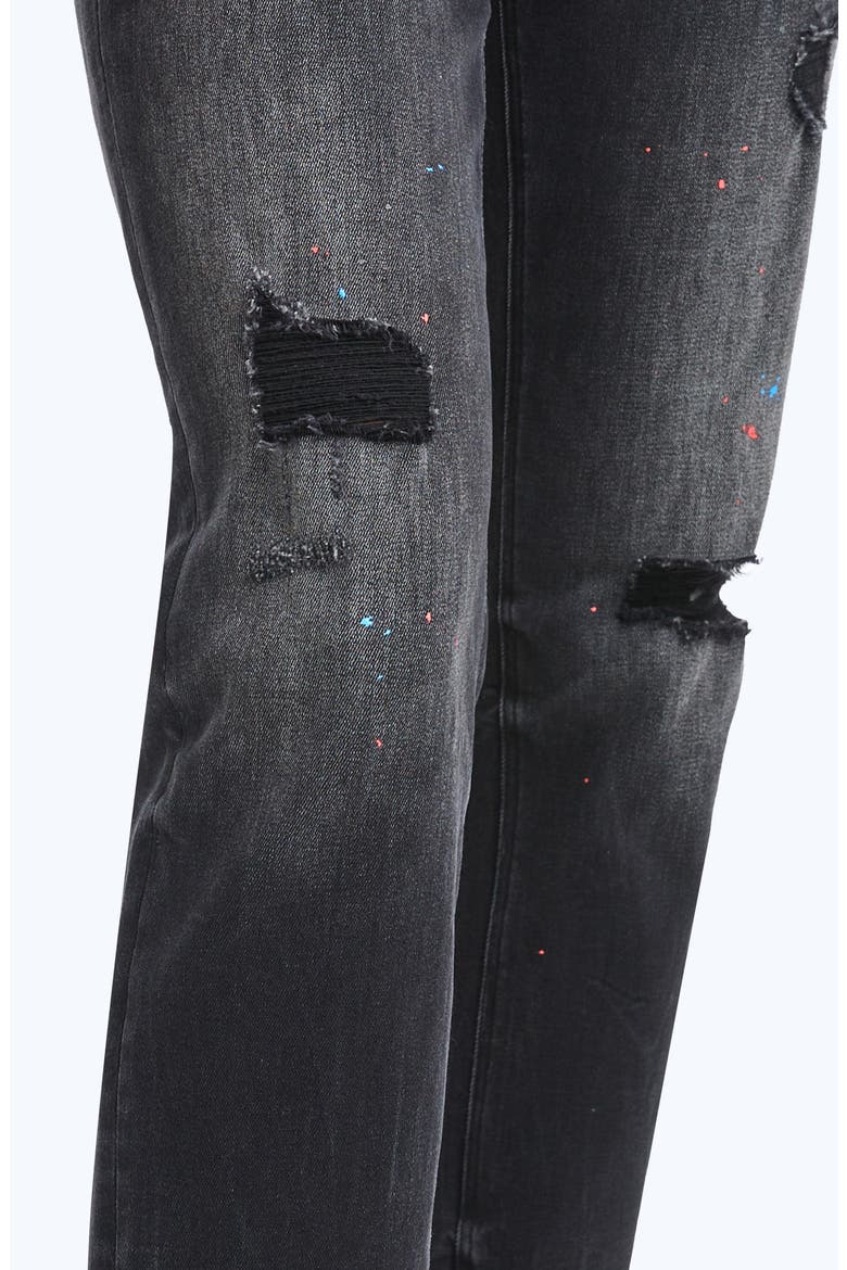 Paint Splatter Ripped High Waist Mom Jeans, Alternate, color, IRON BLACK