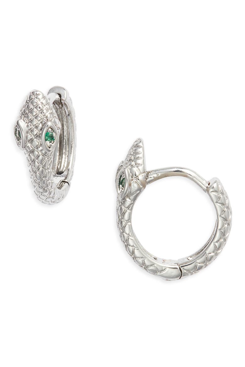 Zephyr Snake Huggie Hoop Earrings, Main, color, SILVER
