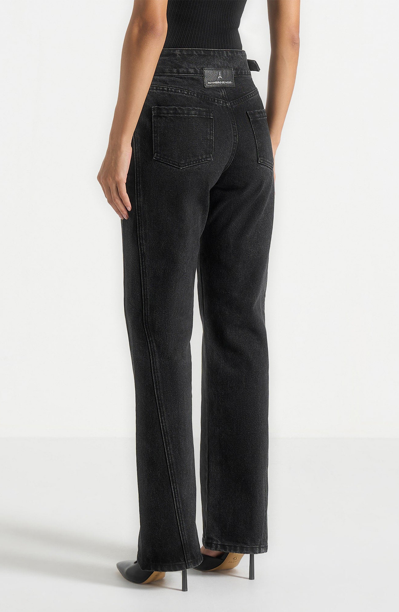 Manière De Voir Loane Twist Leg Boyfriend Jeans With Waist Adjuster, Alternate, color, Washed Black