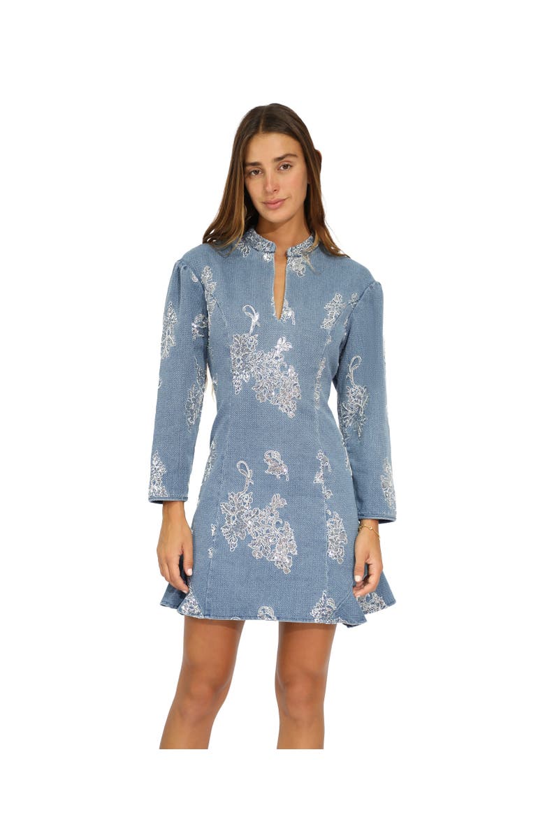 Heart You Denim Beaded Mini Dress, Main, color, Blue