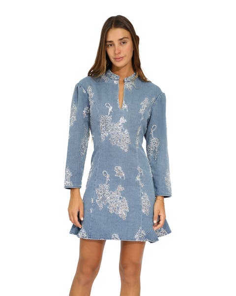 Heart You Denim Beaded Mini Dress