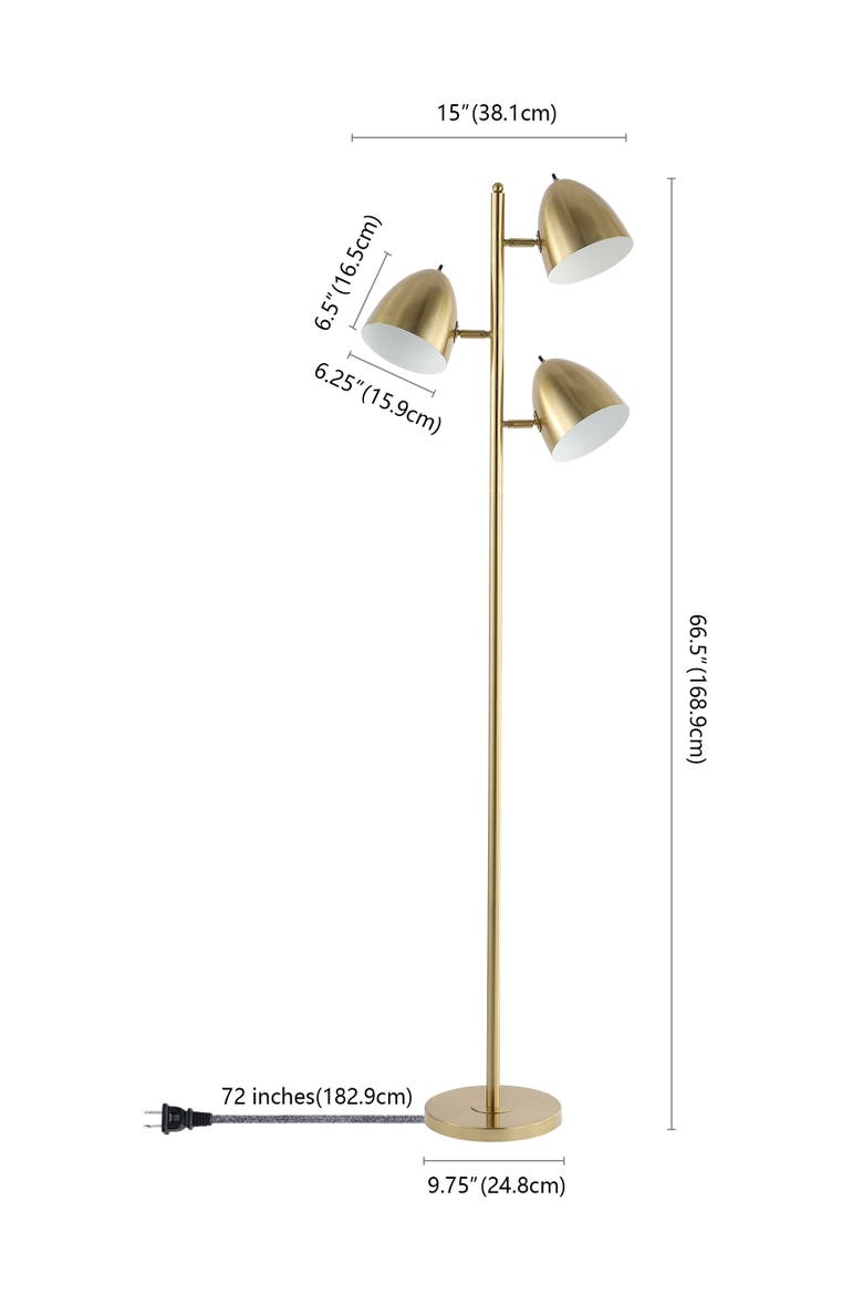 Billy 66.5" 3-Light Modern Contemporary Iron LED Floor Lamp, Brass Gold, Alternate, color, Brass Gold
