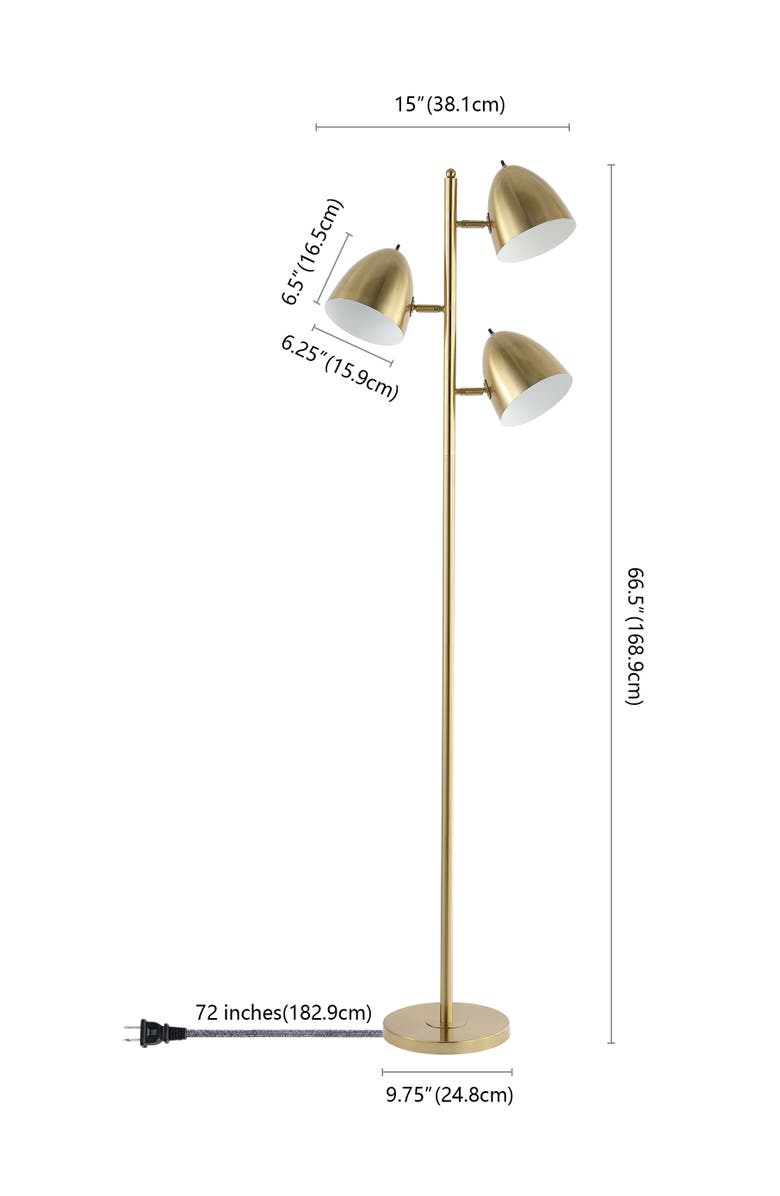 JONATHAN Y Billy 66.5" 3-Light Modern Contemporary Iron LED Floor Lamp, Brass Gold, Alternate, color, Brass Gold