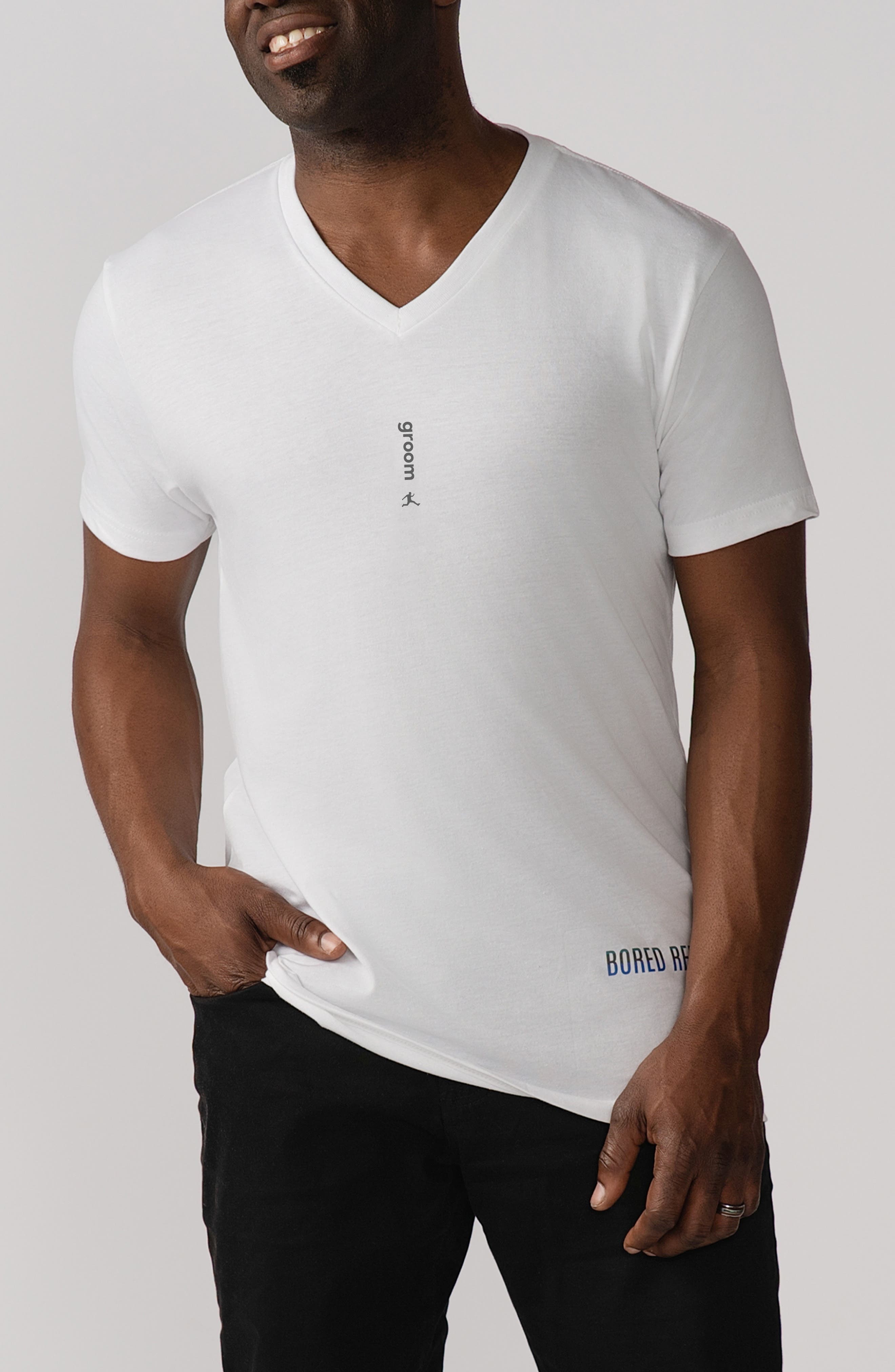 BORED REBEL Groom V-Neck Graphic Undershirt in White 