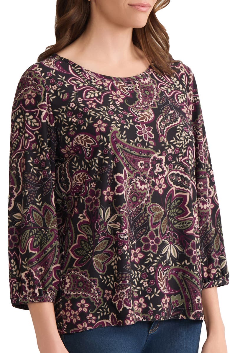 Jones New York Paisley Print Three Quarter Sleeve Top, Alternate, color, Jones Black Multi