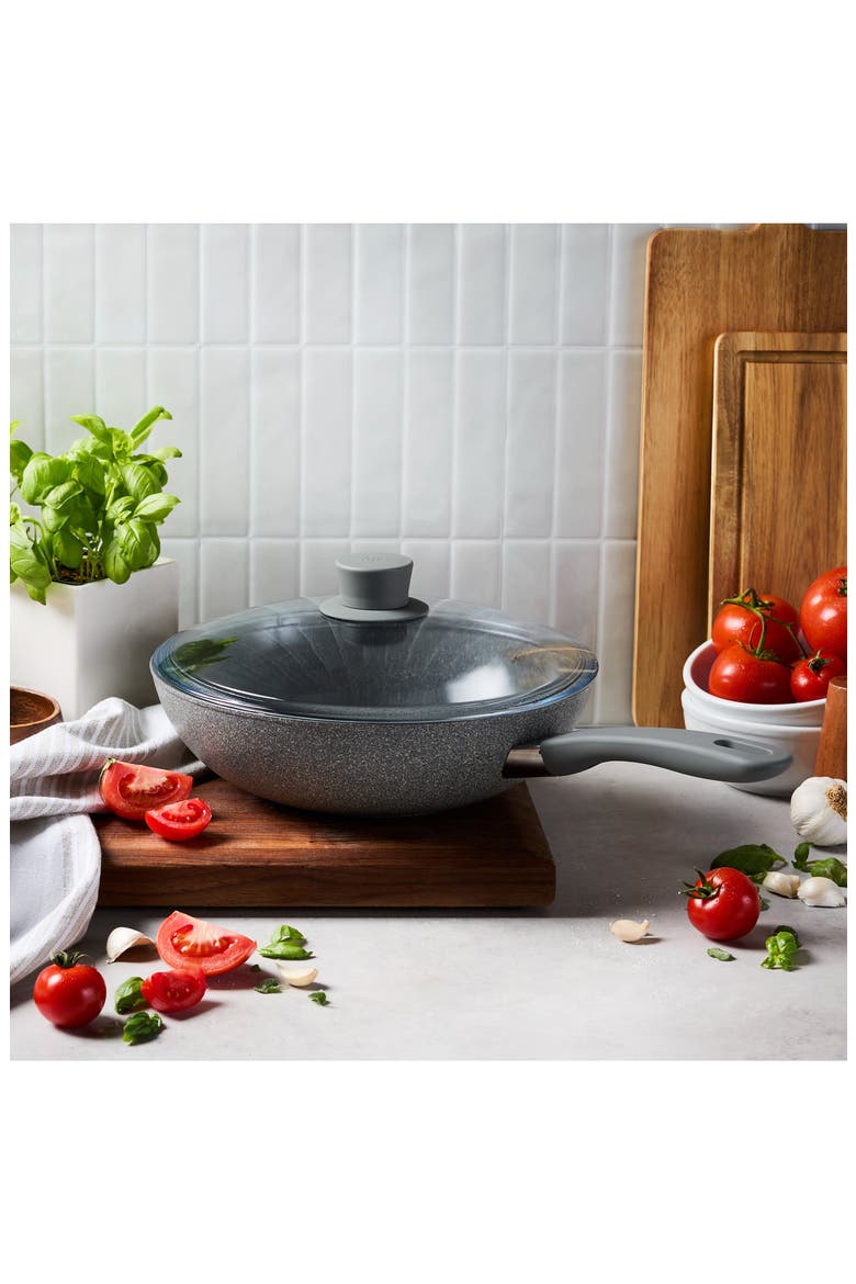 11-Inch Nonstick Wok Pan with Lid, Alternate, color, GREY