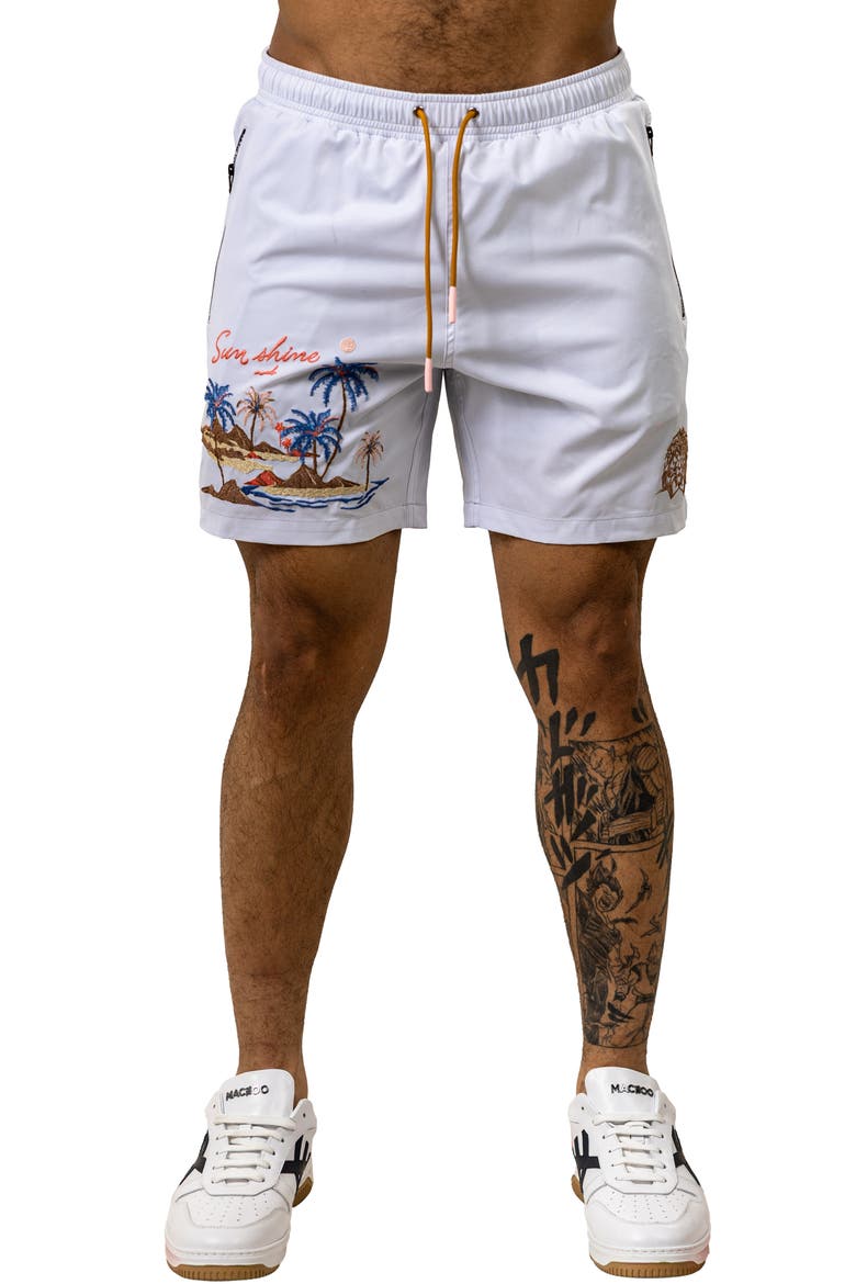 Swim Marthyr Print Swim Trunks, Main, color, WHITE