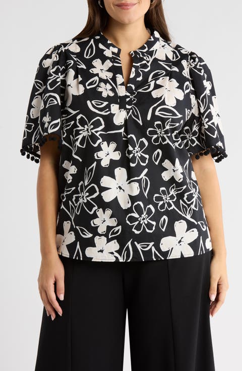 Kianza Floral Yulia Pompom Cotton Top (Plus)