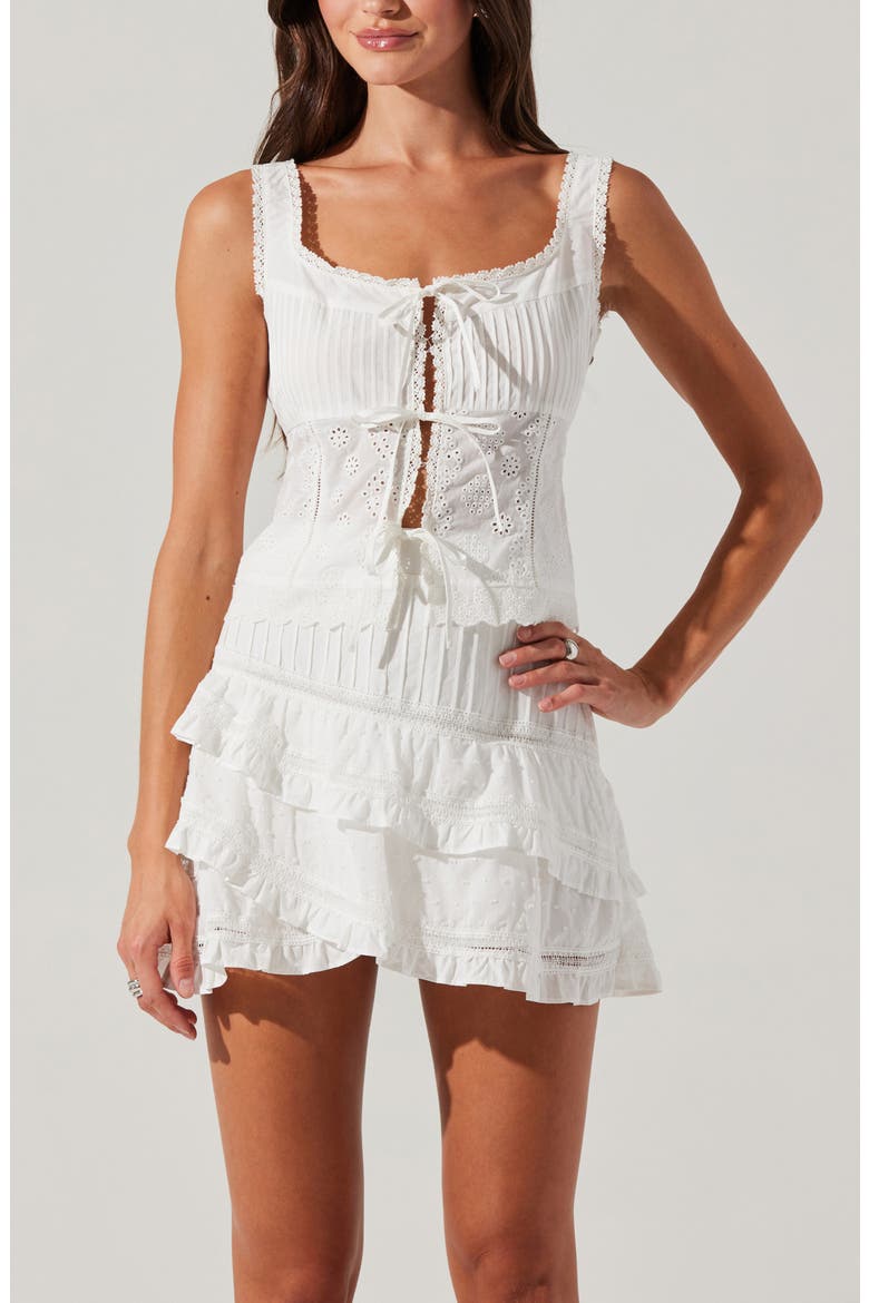 Kensley Tiered Cotton Miniskirt, Alternate, color, WHITE