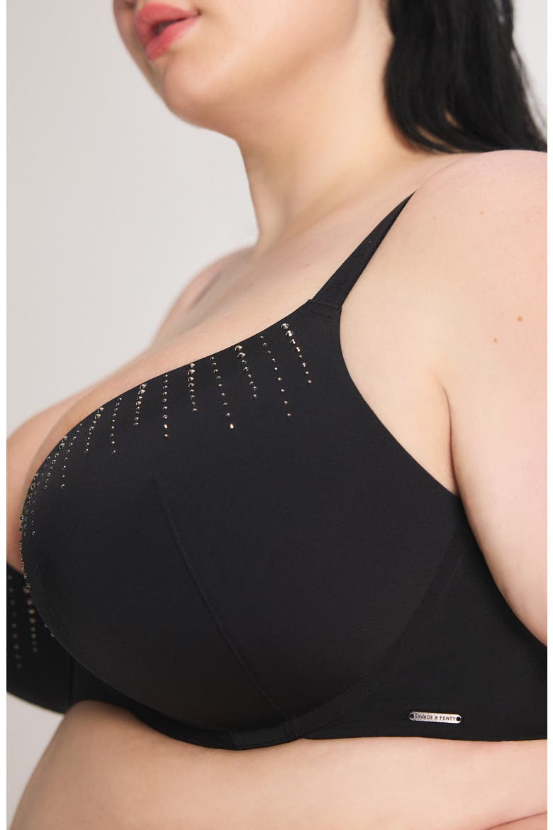 Microfiber Rhinestone Underwire Push-Up Bra, Alternate, color, BLACK CAVIAR