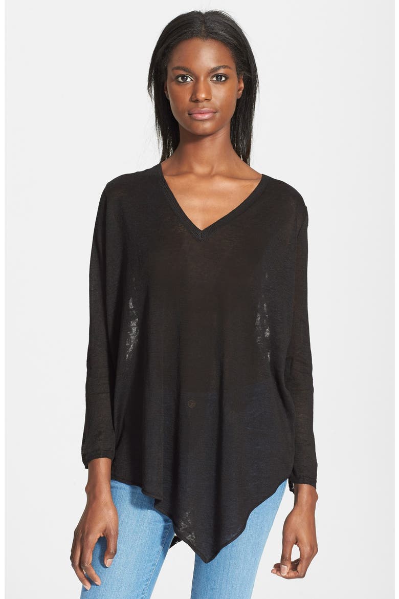 'Tambrel B' Lace Back Asymmetrical Hem Sweater, Main, color, CAVIAR
