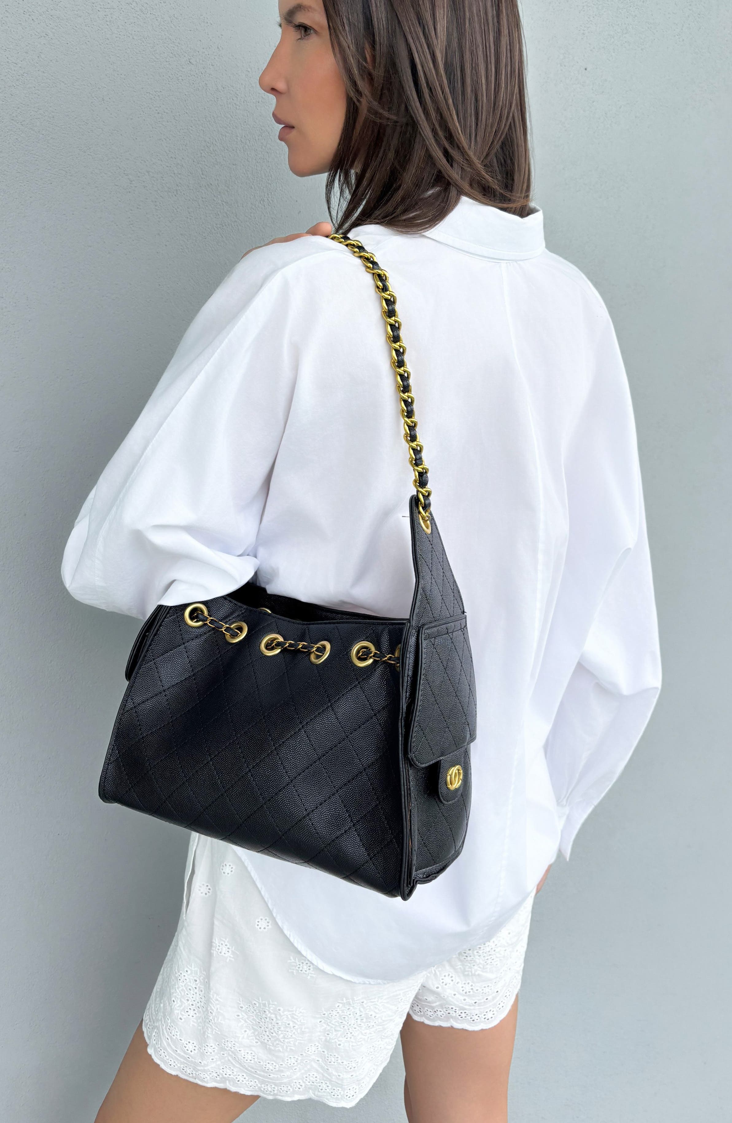 Adornia Quilted Faux Leather Shoulder Bag, Alternate, color, Black