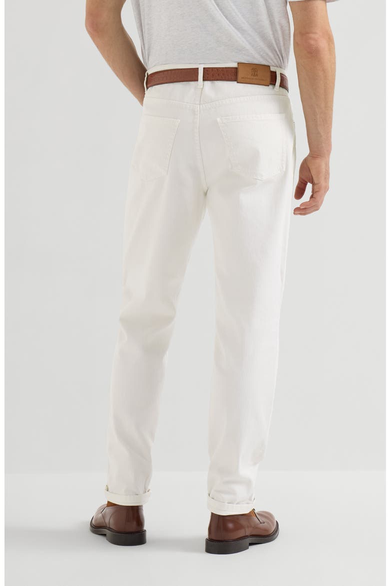 Garment-dyed traditional fit five-pocket trousers in comfort cotton lightweight denim, Alternate, color, White