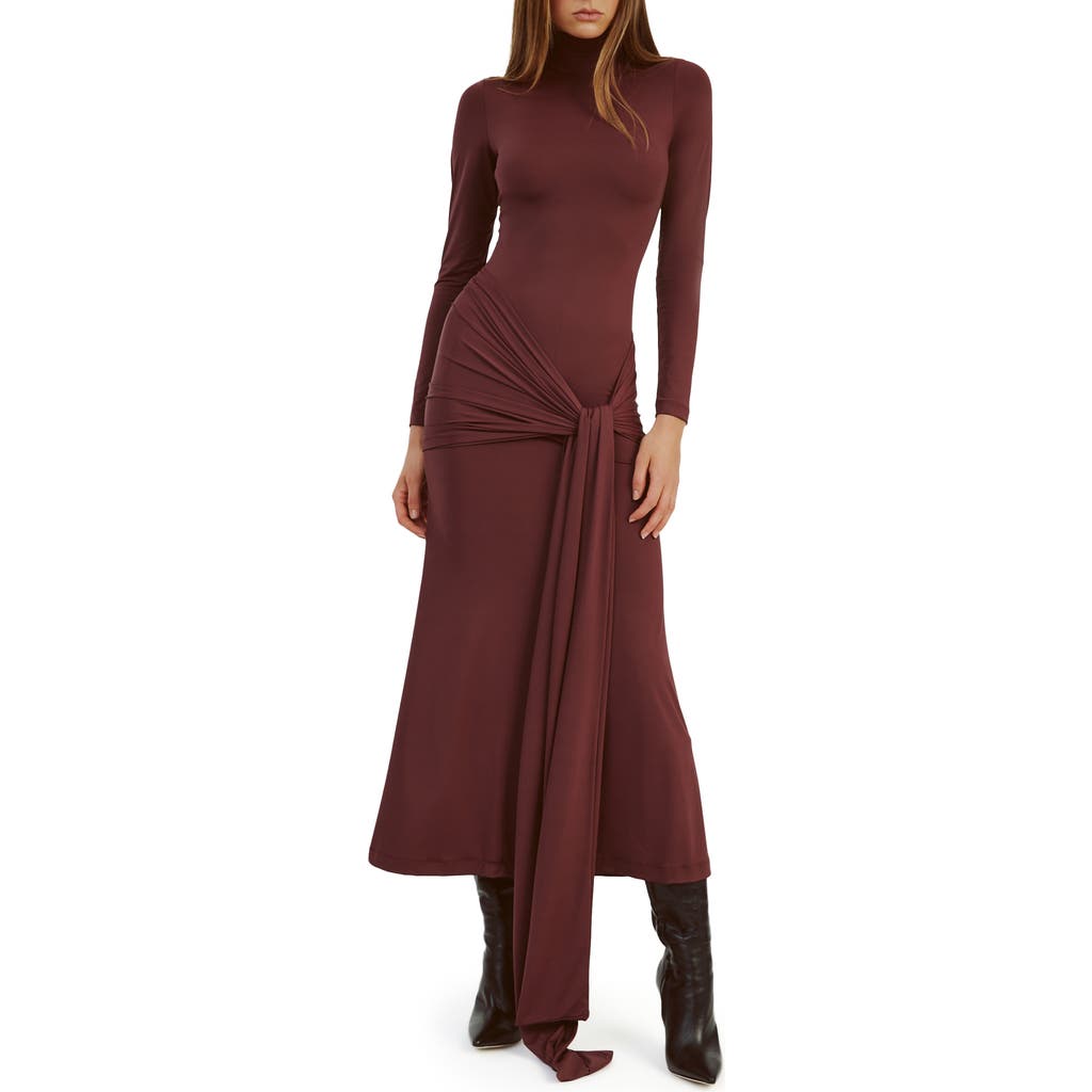 Bardot Alix Tie Front Long Sleeve Maxi Dress In Brown