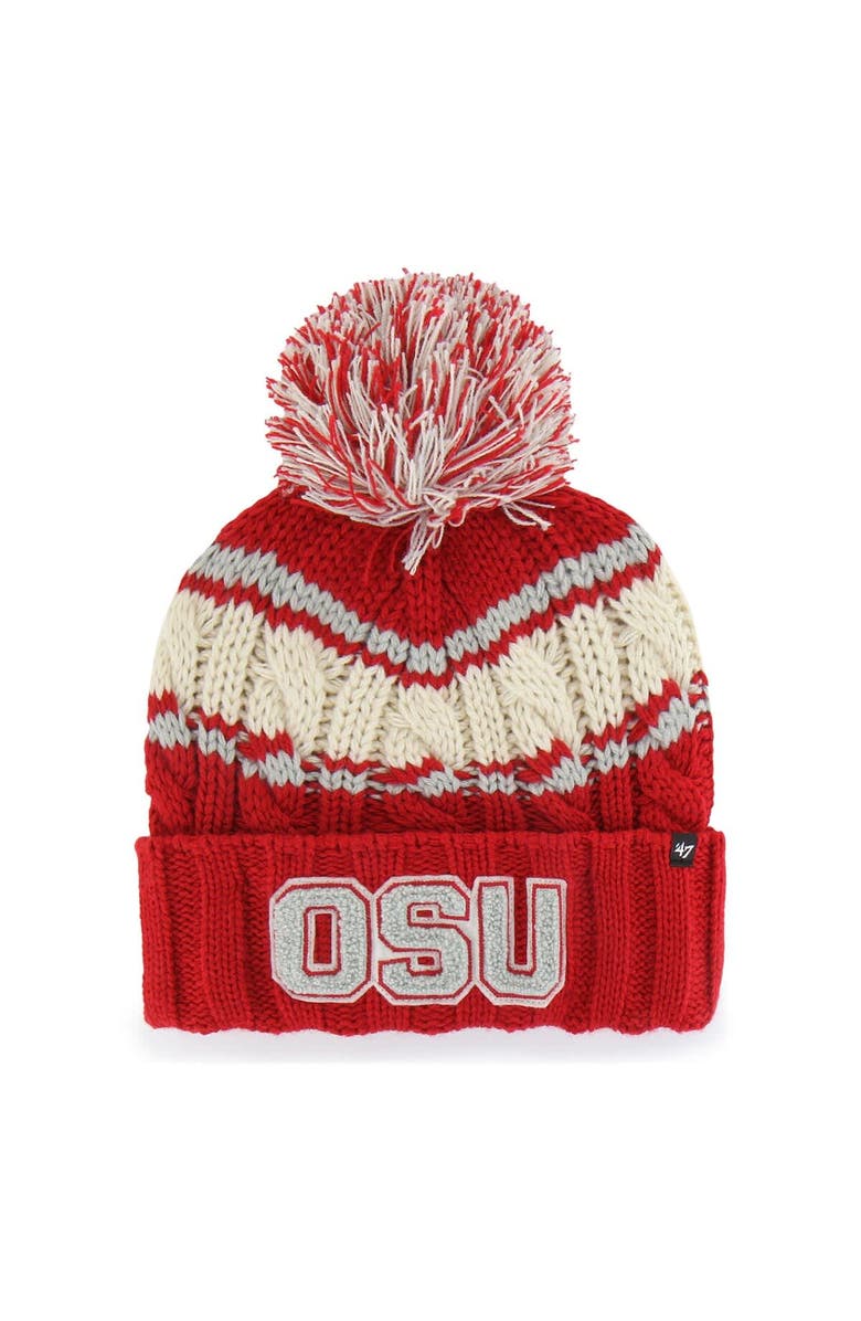 '47 Women's '47 Scarlet Ohio State Buckeyes Emma Cuffed Knit Hat with Pom, Main, color, 