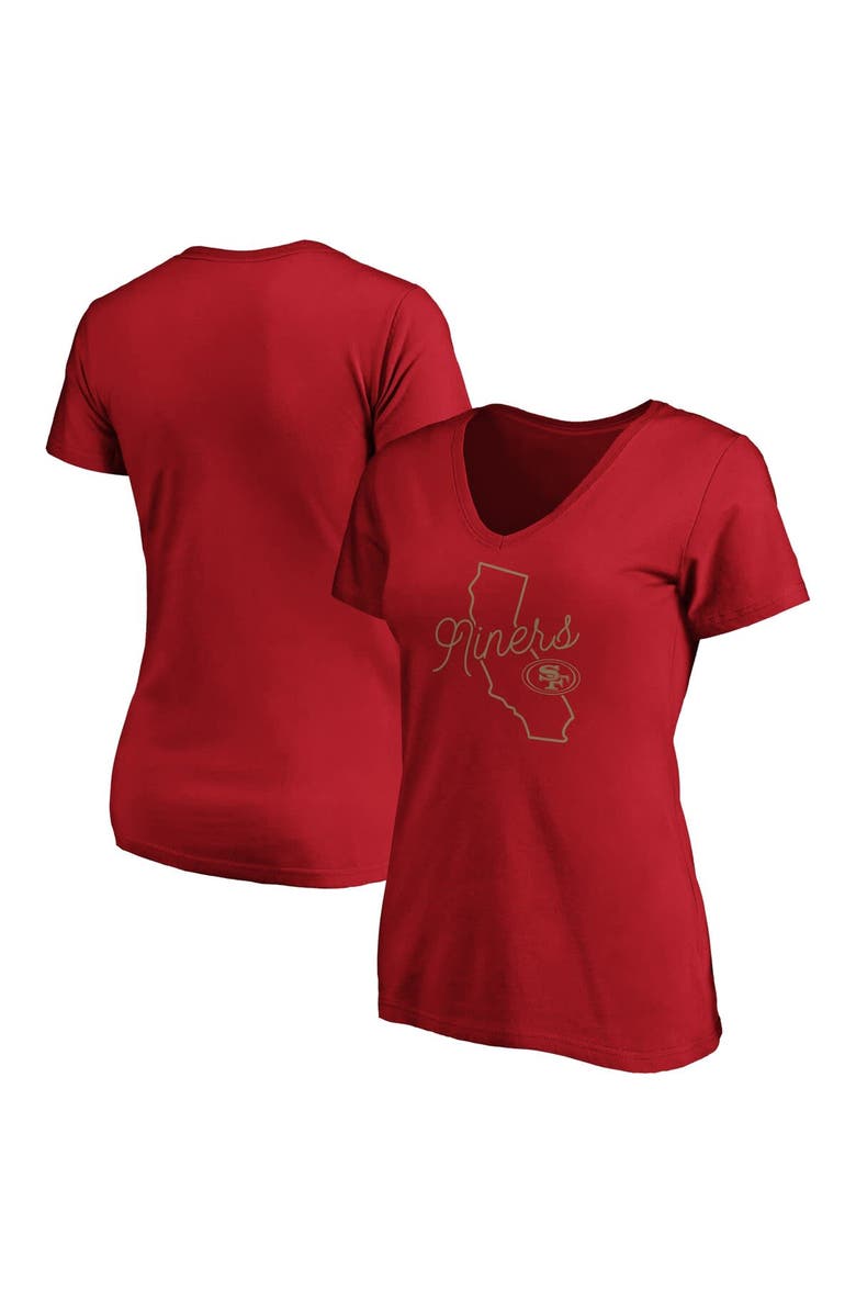 FANATICS Women's Fanatics Scarlet San Francisco 49ers Iconic Script State V-Neck T-Shirt, Main, color, Scarlet