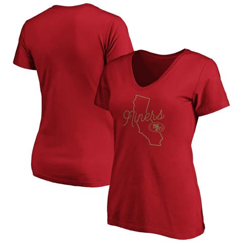 Women's Fanatics Scarlet San Francisco 49ers Iconic Script State V-Neck T-Shirt