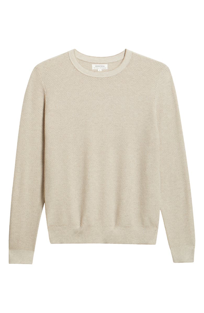 Nordstrom Texture Cotton & Cashmere Sweater, Alternate, color, Beige- Ivory Heather
