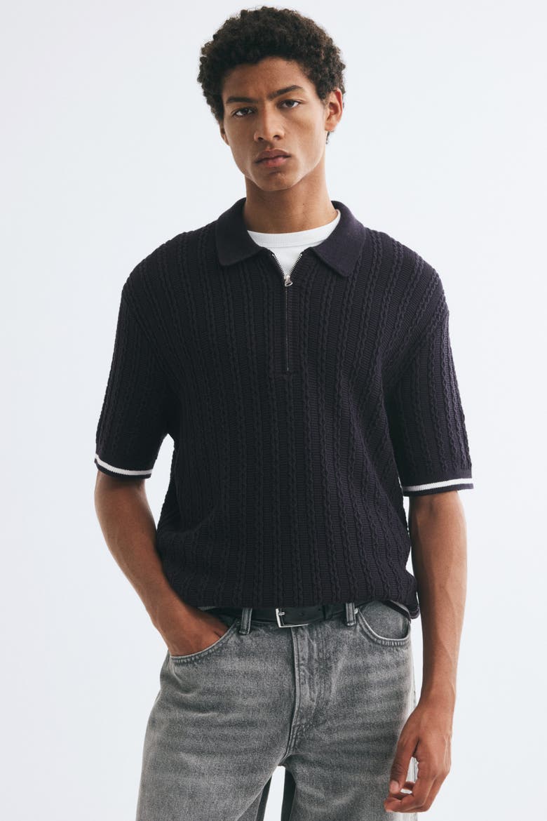 Relaxed-fit Half-zip Polo Shirt, Main, color, Navy blue