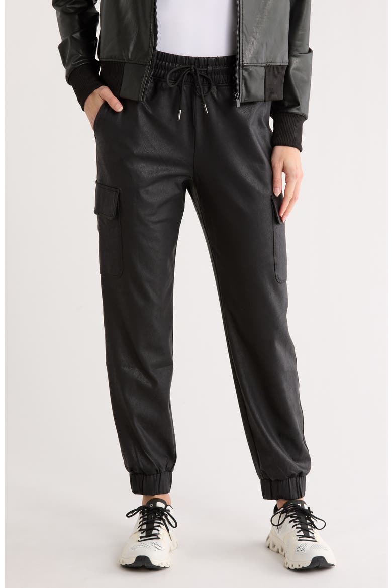 Lux Aviator Faux Leather Cargo Joggers, Main, color, BLACK