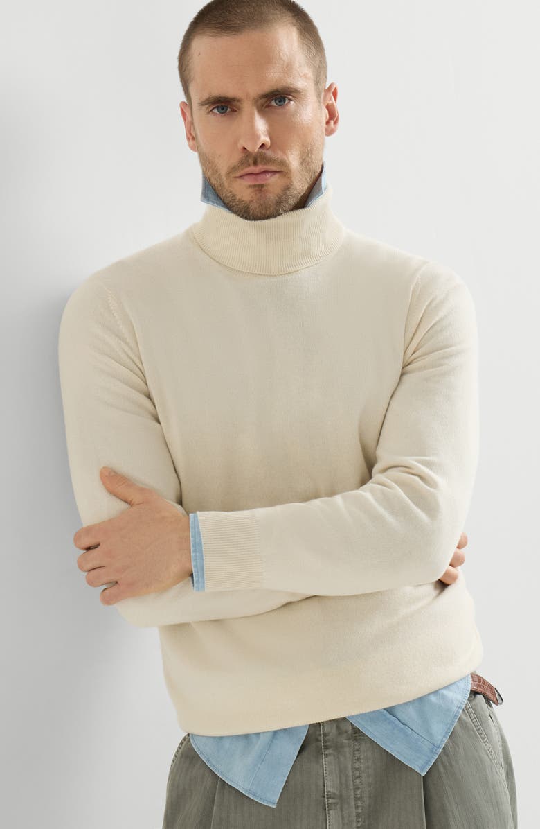 Brunello Cucinelli Cashmere turtleneck sweater, Alternate, color, Butter
