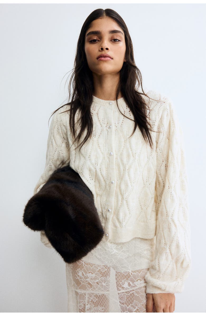 H&M Pointelle-knit Cardigan, Alternate, color, Light Beige