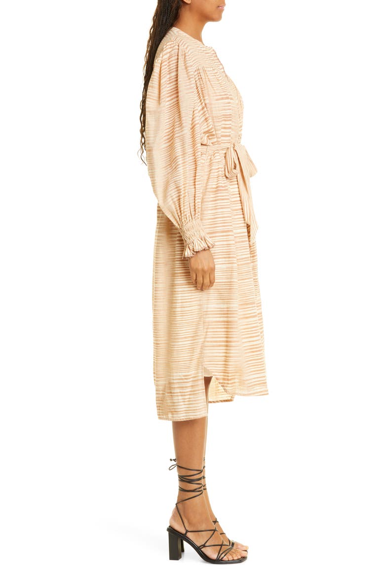 Fiora Ruffle Midi Dress, Alternate, color, FAWN