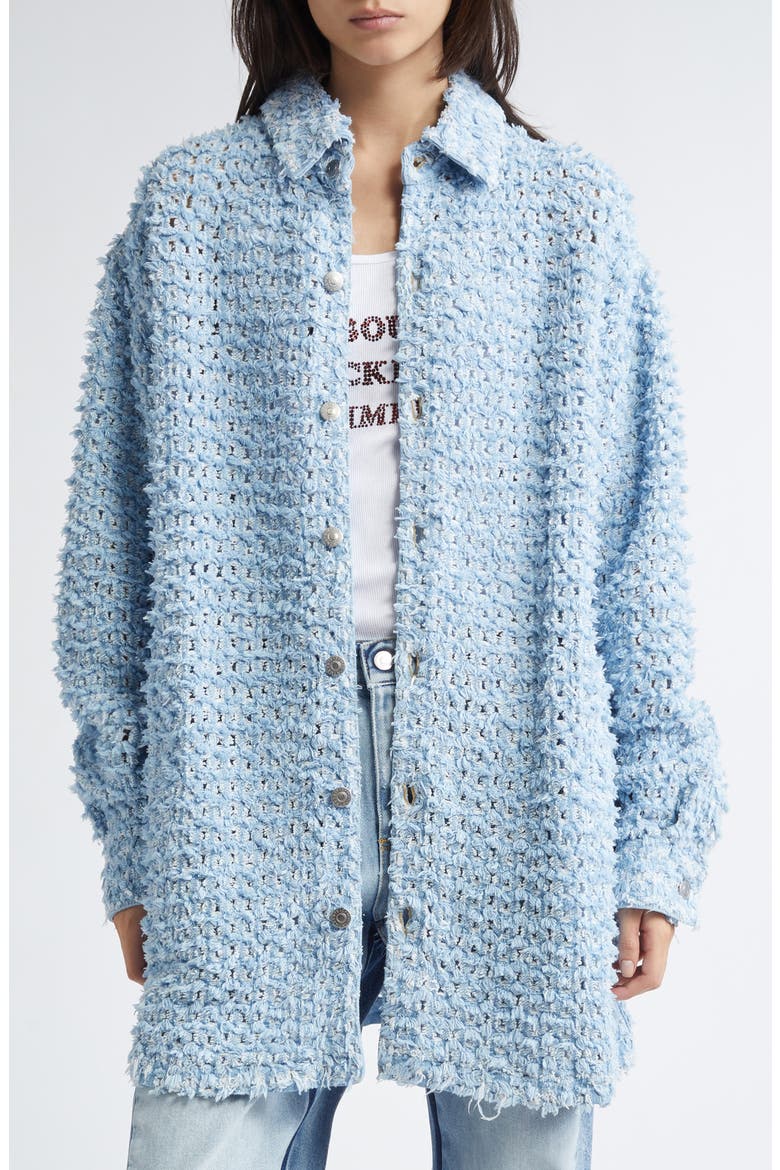 Bouclé Effect Denim Button-Up Shirt, Main, color, LIGHT BLUE LASER DENIM