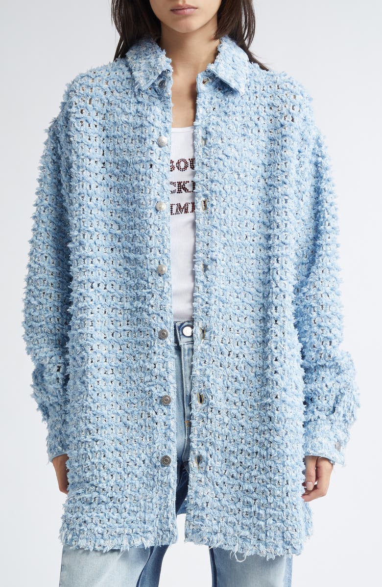 Stella McCartney Bouclé Effect Denim Button-Up Shirt, Main, color, 