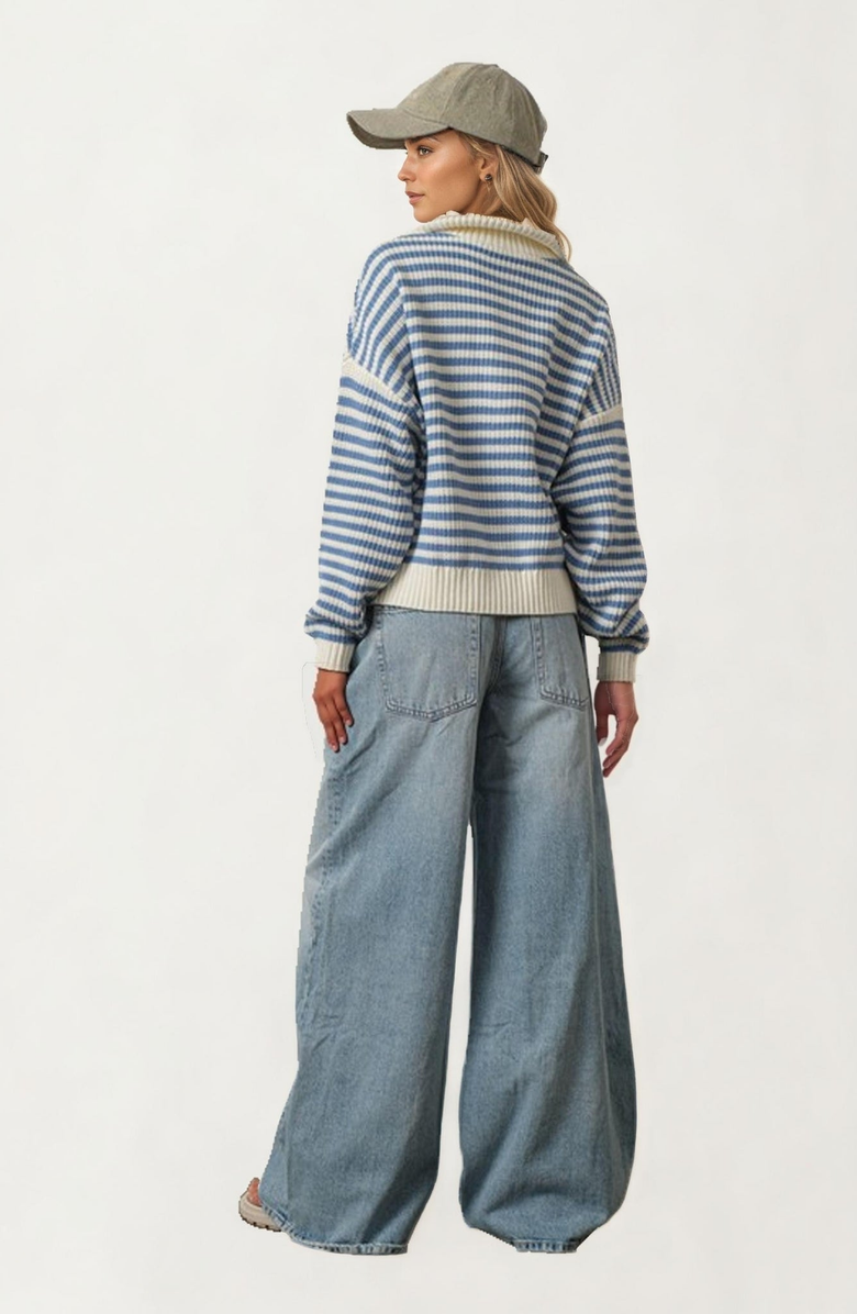 Knit and Lounge Striped Half Zip Knit Sweater, Alternate, color, 