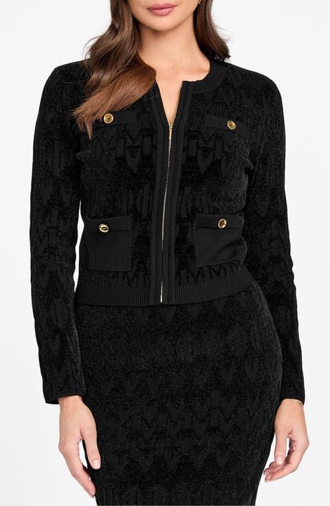 Adele Logo Jacquard Chenille Zip-Up Cardigan