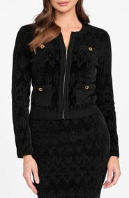 Marciano Adele Logo Jacquard Chenille Zip-Up Cardigan