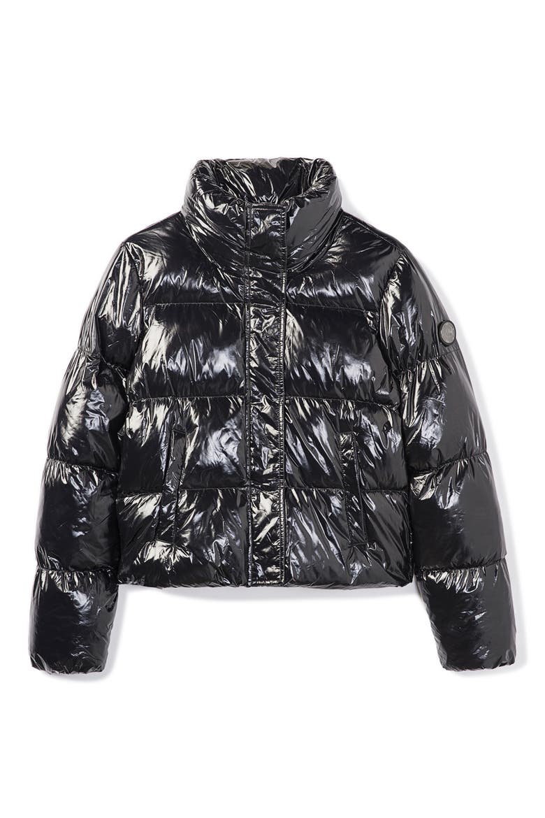 Coco Crop Water Resistant Puffer Jacket, Main, color, BLACK