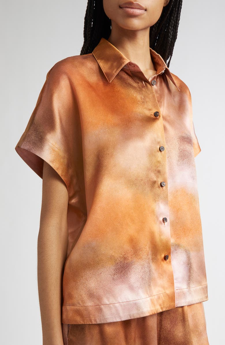 Lafayette 148 New York Pastel Print Oversize Dolman Sleeve Silk Satin Blouse, Alternate, color, 