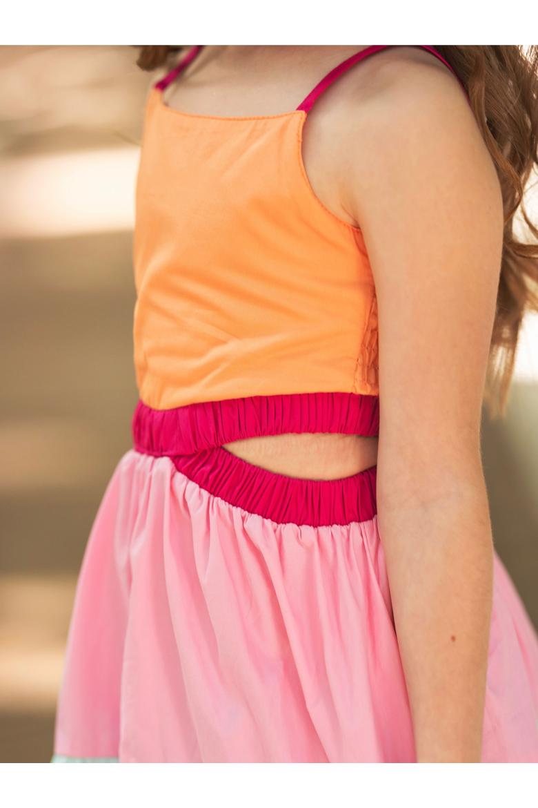 Sunset Sorbet Tiered Colorblock Dress, Alternate, color, Yellow
