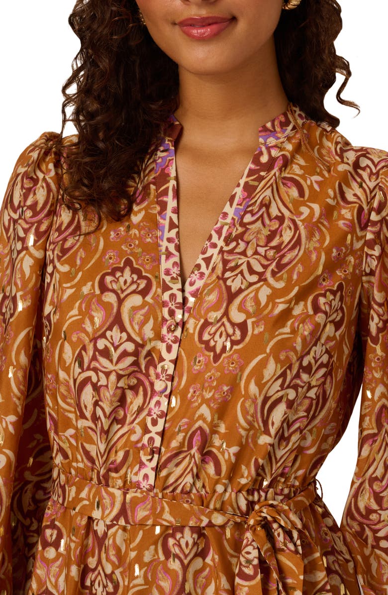 Adrianna Papell Print Long Sleeve Dress, Alternate, color, Brown Multi