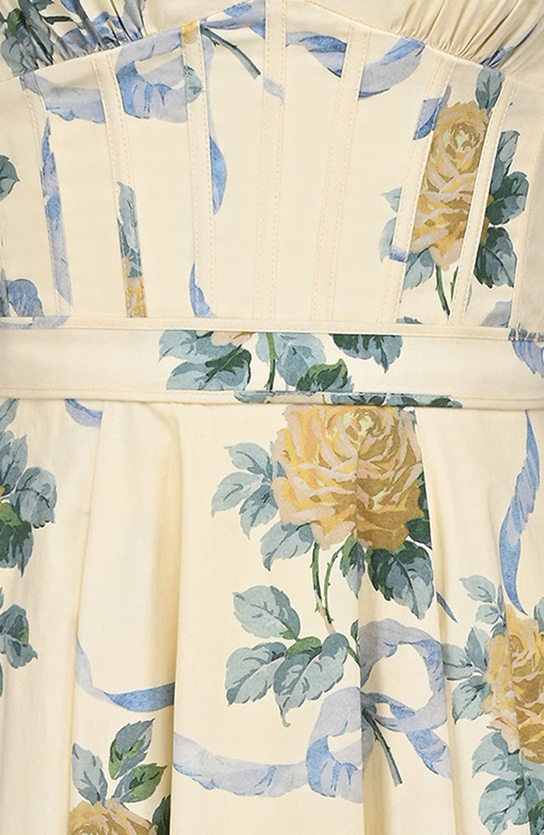 HOUSE OF CB Allena Floral Halter Stretch Cotton Midi Sundress, Alternate, color, Yellow Rose Print