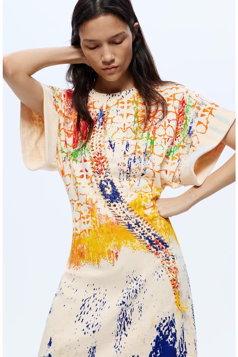 Mixed Paint Print Cotton Minidress, Alternate, color, BLUE