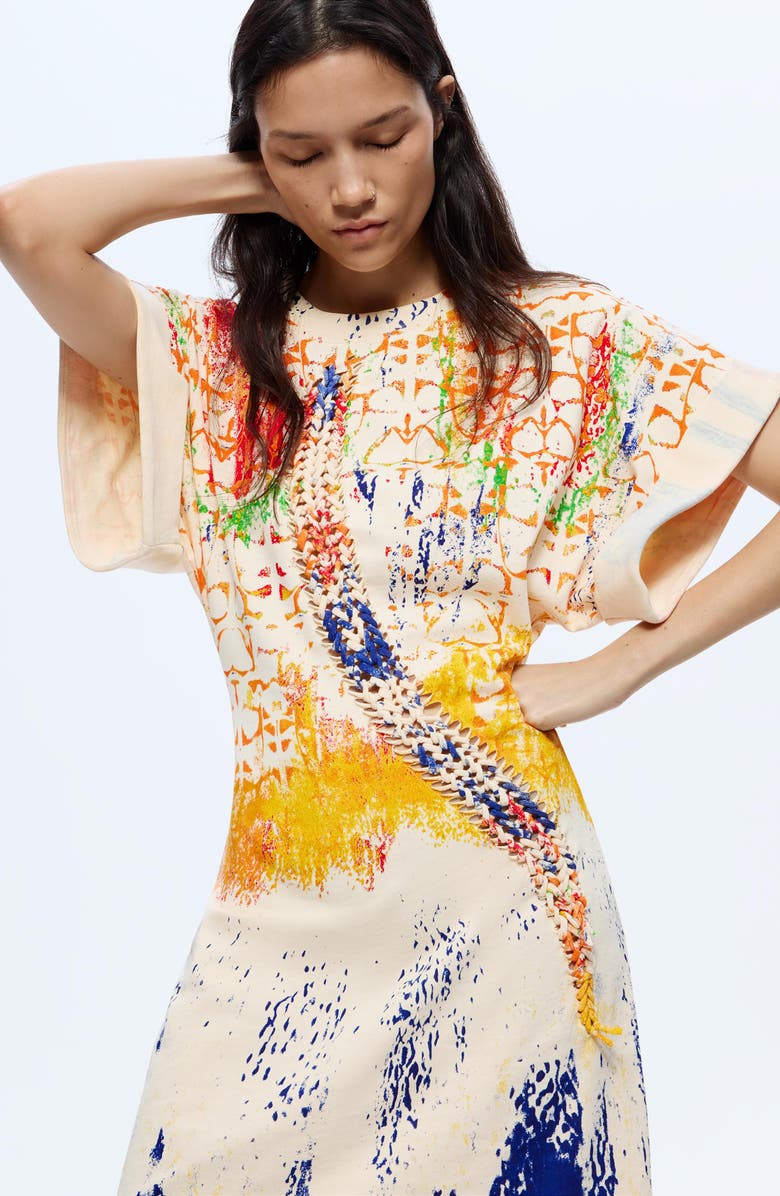 Desigual Mixed Paint Print Cotton Minidress, Alternate, color, Blue