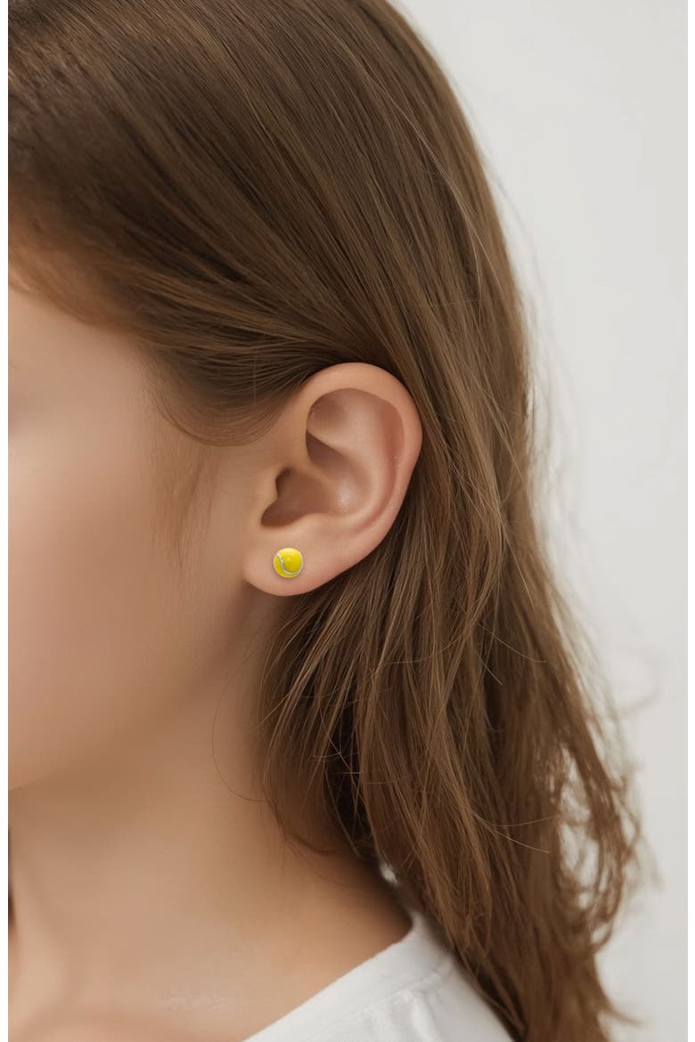 Kids' 3D Tennis Ball Stud Earrings, Alternate, color, SILVER
