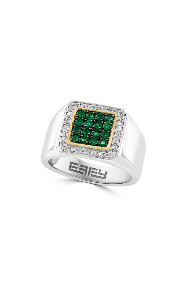 EFFY Men's Sterling Silver Emerald & White Topaz Ring, Main, color,