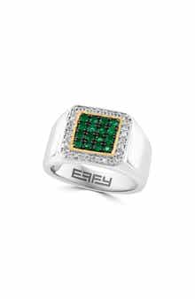 EFFY Men's Sterling Silver Emerald & White Topaz Ring