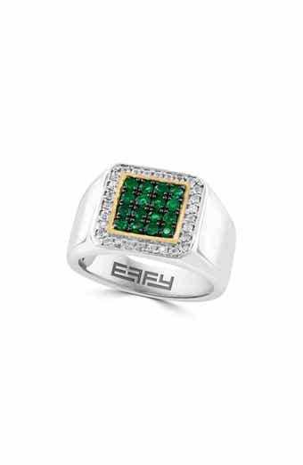 EFFY Men's Sterling Silver Emerald & White Topaz Ring