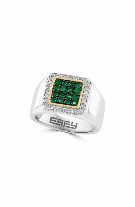 EFFY Men's Sterling Silver Emerald & White Topaz Ring