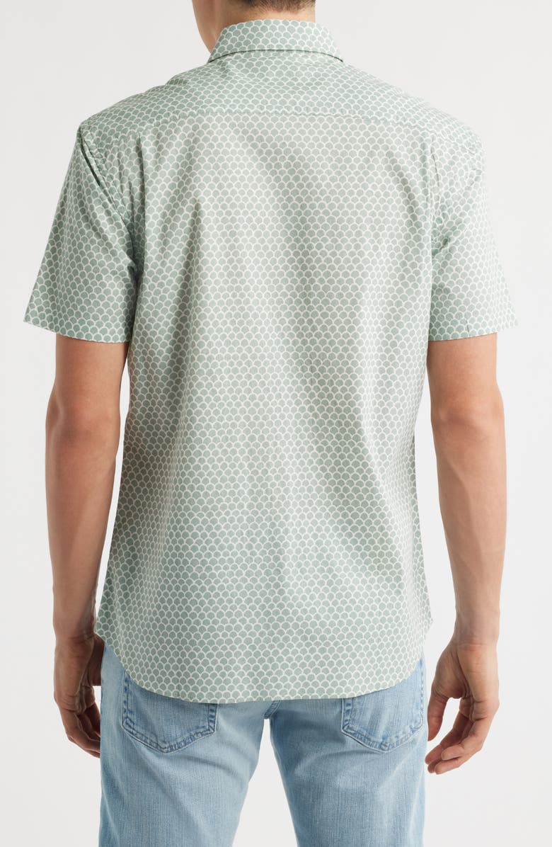Faherty Playa Short Sleeve Stretch Organic Cotton Button-Down Shirt, Alternate, color, Sage Fishscale