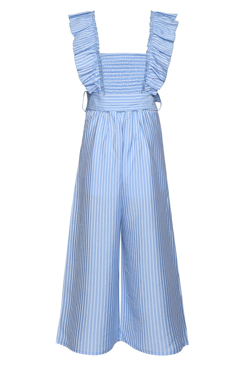 Kids' Stripe Ruffle Sleeveless Jumpsuit, Alternate, color, BLUE STRIPE