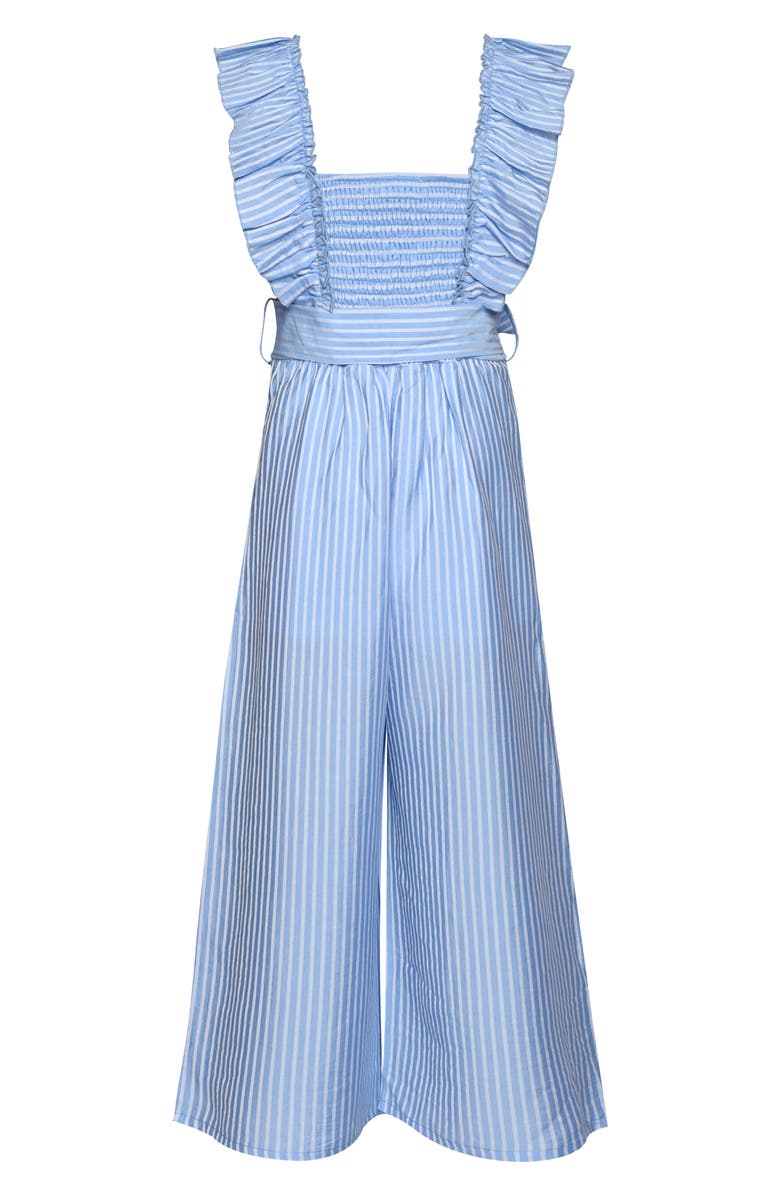 Truly Me Kids' Stripe Ruffle Sleeveless Jumpsuit, Alternate, color, Blue Stripe