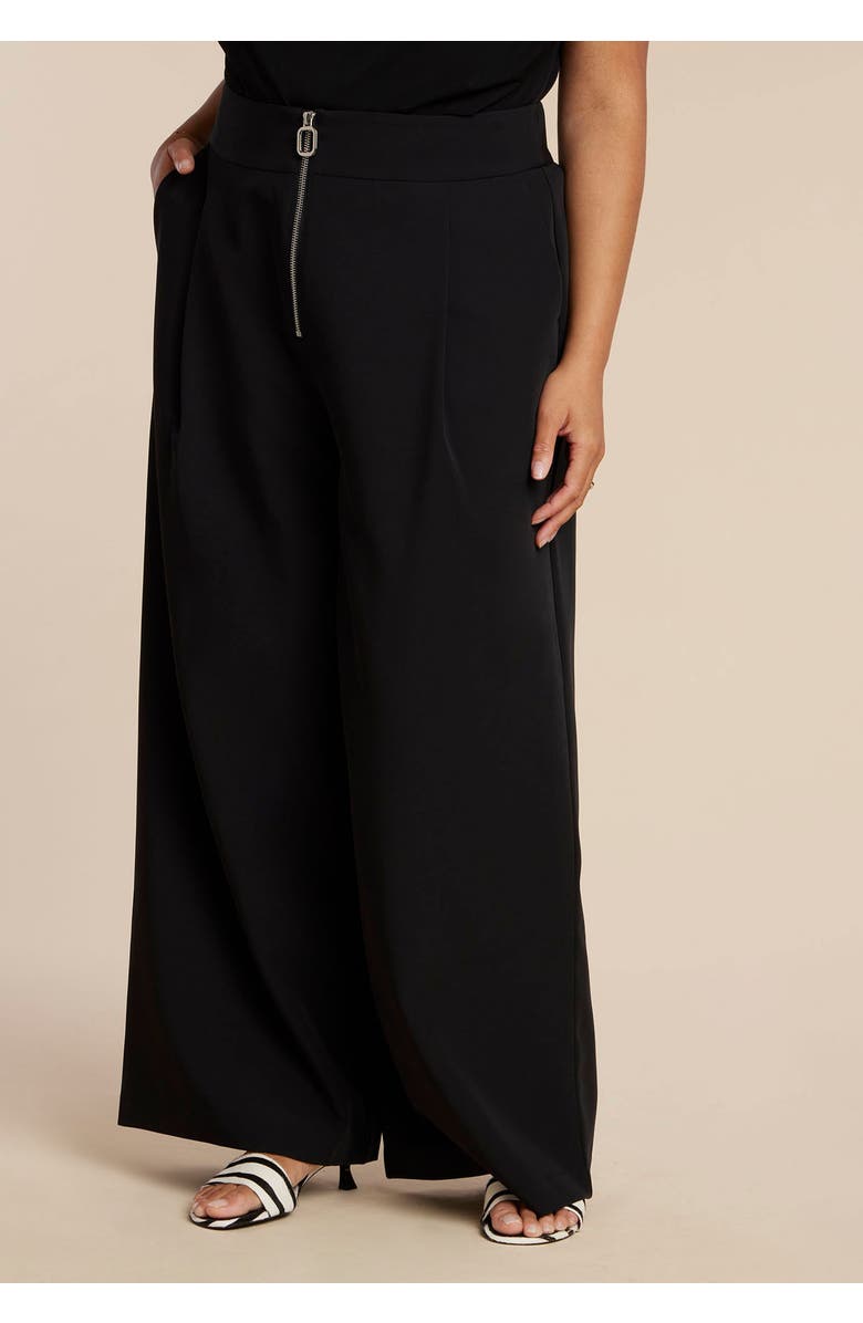 ELOQUII Wide Leg Trouser With Zipper Detail, Alternate, color, Black Onyx