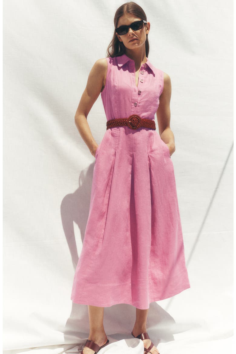 Belinda Linen Shirt Dress, Alternate, color, PINK